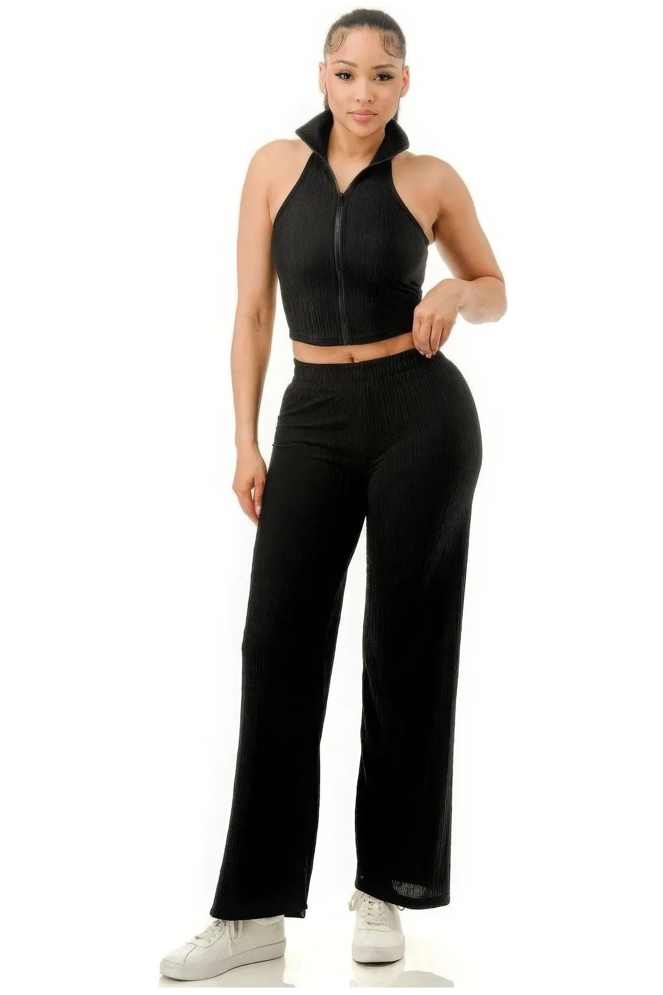 Crinkle Wide Pants Set