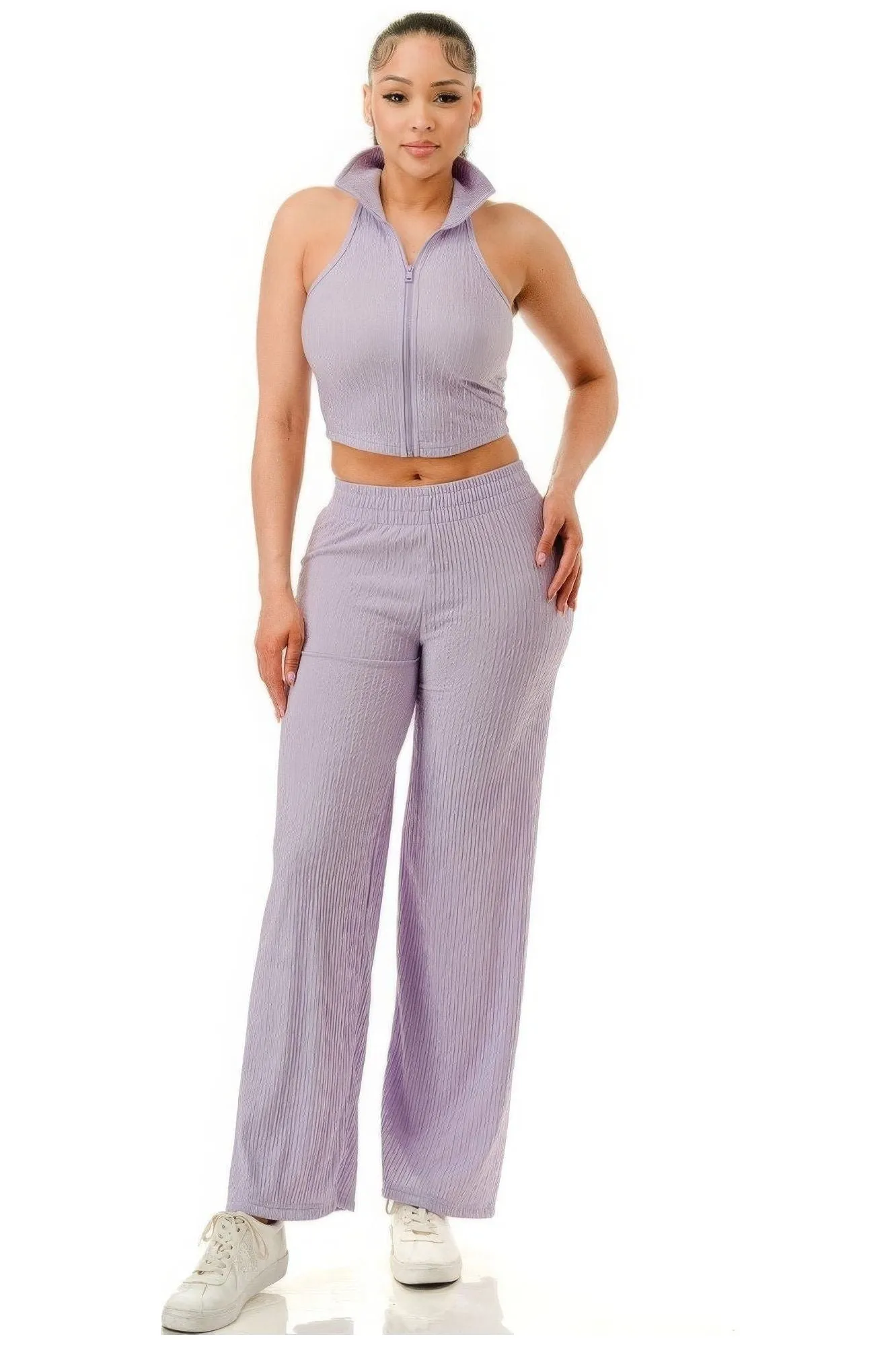 Crinkle Wide Pants Set