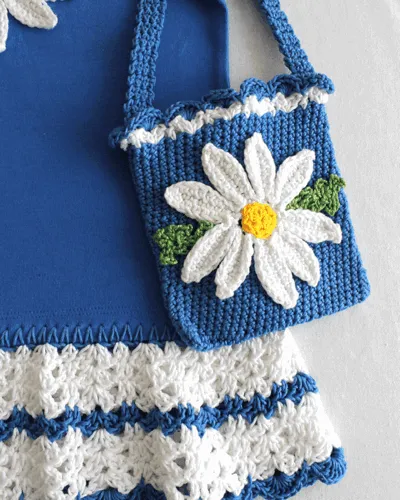 Daisy T-Shirt Dress With Hat and Purse Crochet Pattern