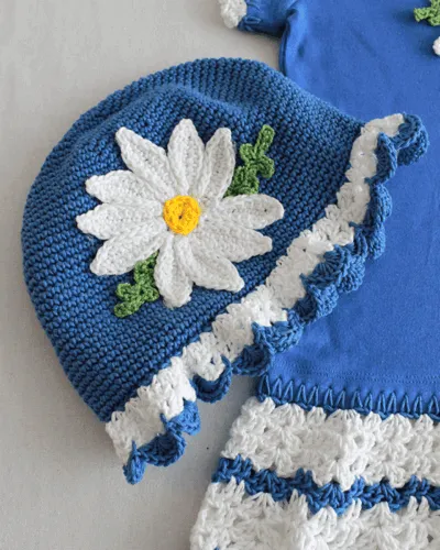 Daisy T-Shirt Dress With Hat and Purse Crochet Pattern