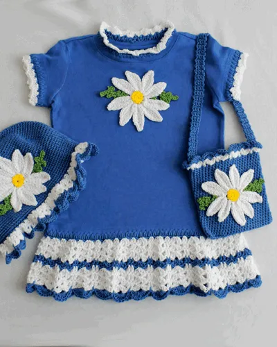 Daisy T-Shirt Dress With Hat and Purse Crochet Pattern