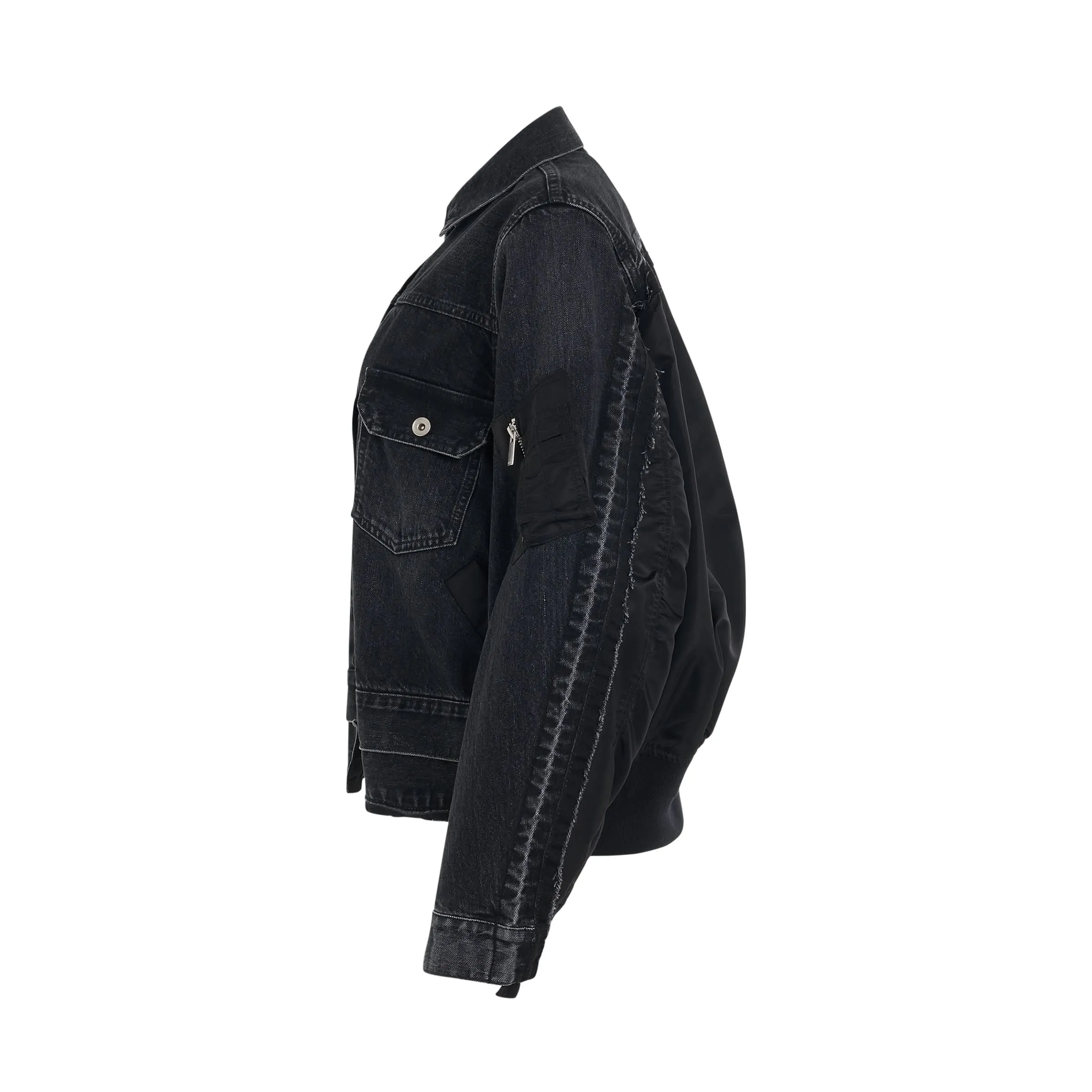 Denim & Nylon Twill Jacket in Black