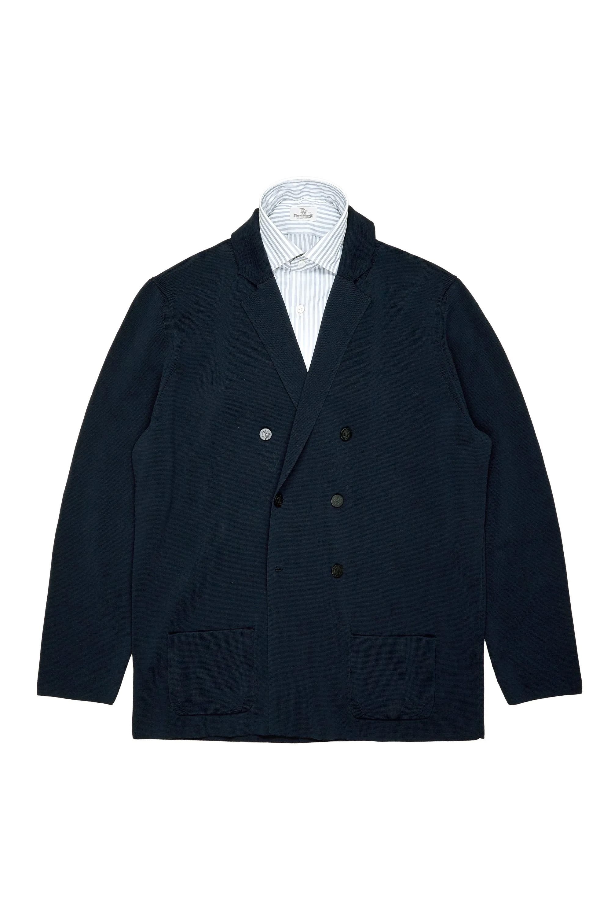 Drumohr Navy Cotton Knitted Double Breasted Jacket