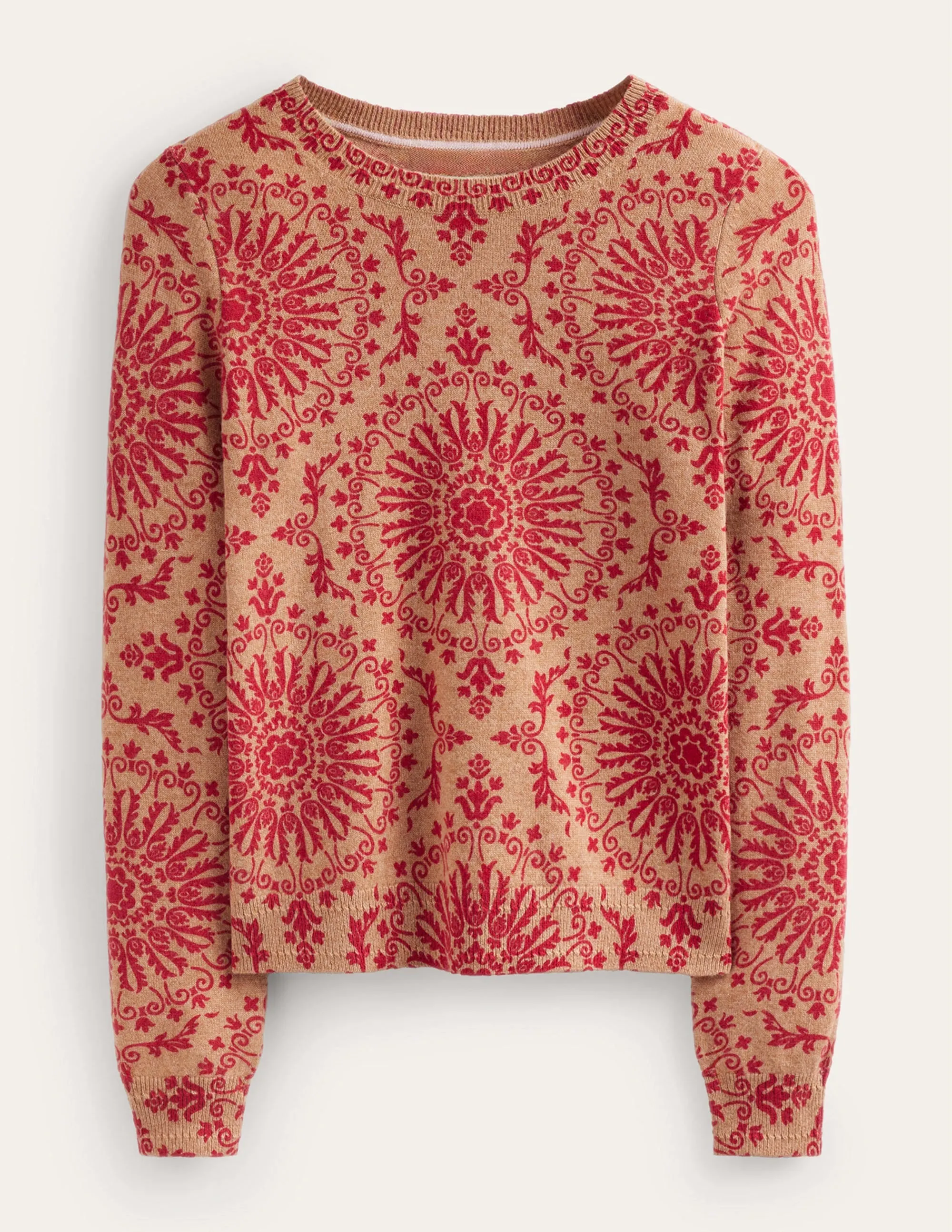 Eva Cashmere Crew Neck Jumper-Camel Pop Peony