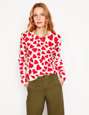 Eva Cashmere Crew Neck Jumper-Ivory, Heart Cluster