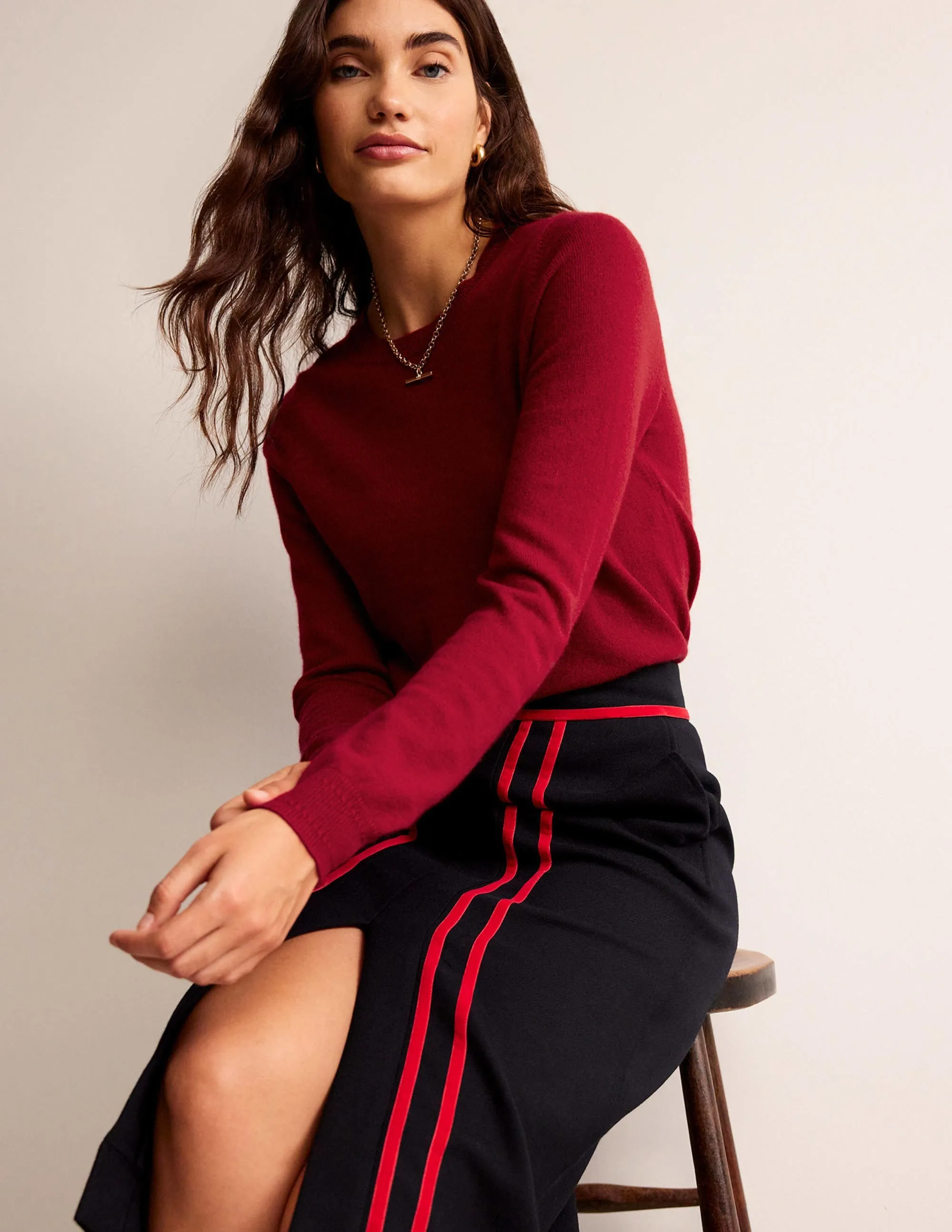 Eva Cashmere Crew Neck Jumper-Salsa