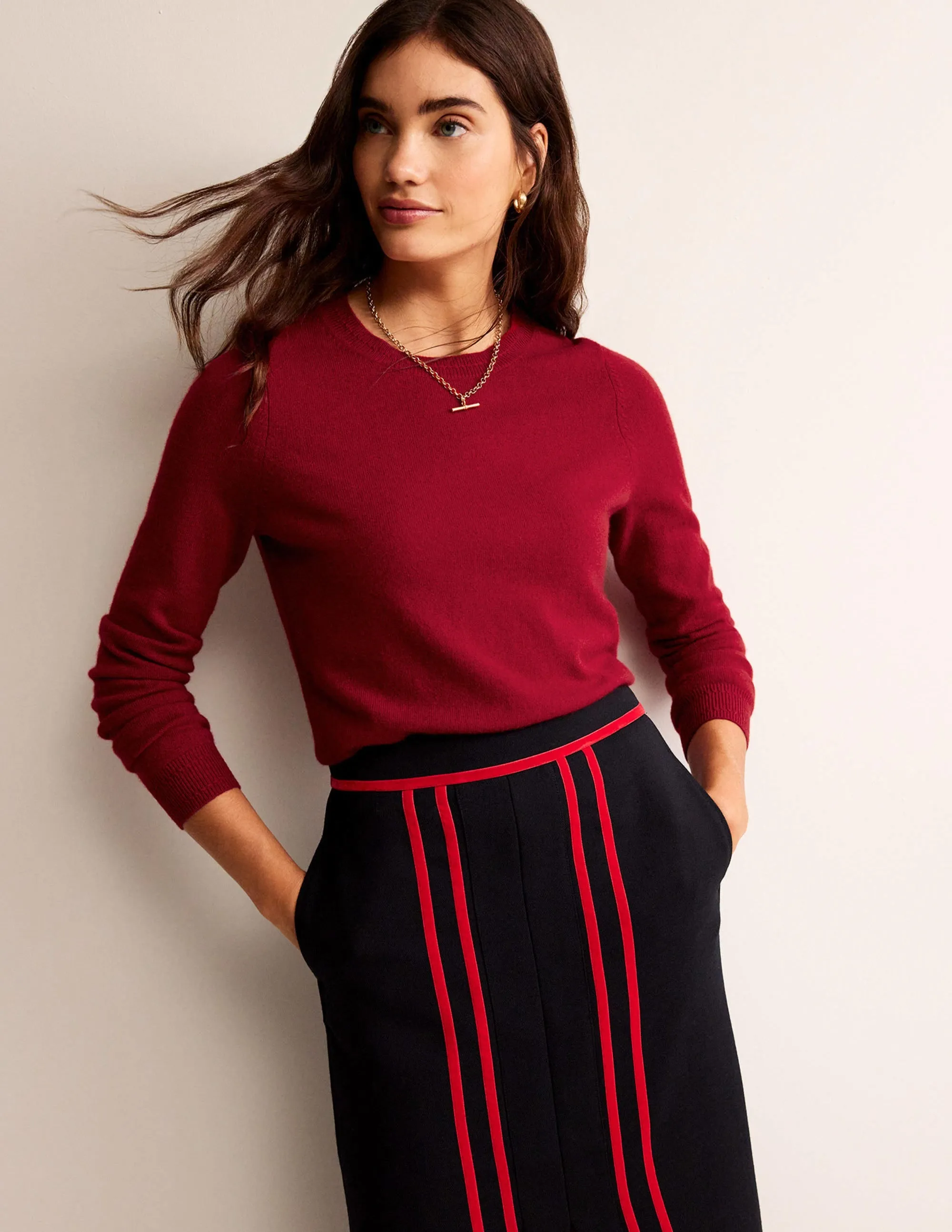 Eva Cashmere Crew Neck Jumper-Salsa