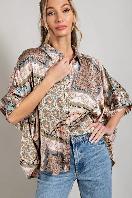 Feminine Essential Half Sleeve Printed Blouse