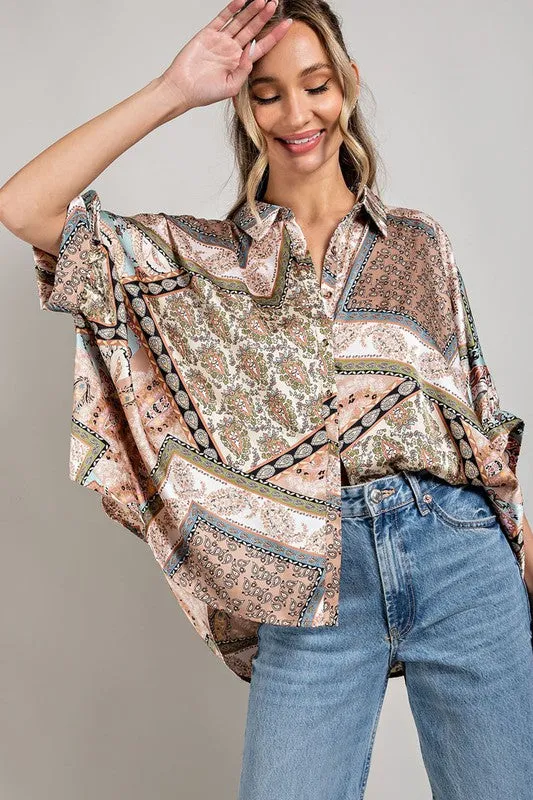 Feminine Essential Half Sleeve Printed Blouse