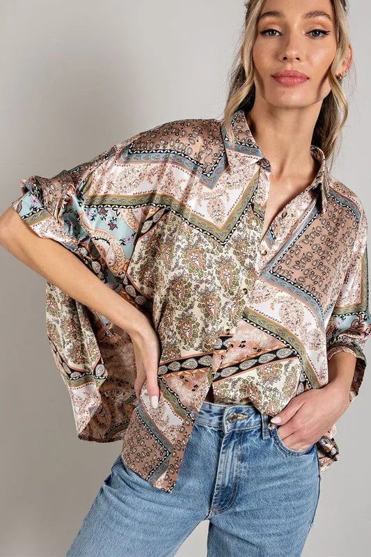 Feminine Essential Half Sleeve Printed Blouse