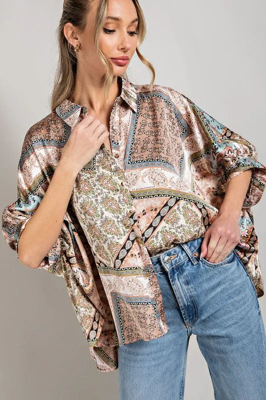 Feminine Essential Half Sleeve Printed Blouse