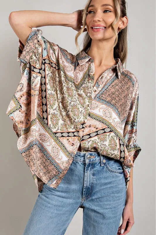 Feminine Essential Half Sleeve Printed Blouse