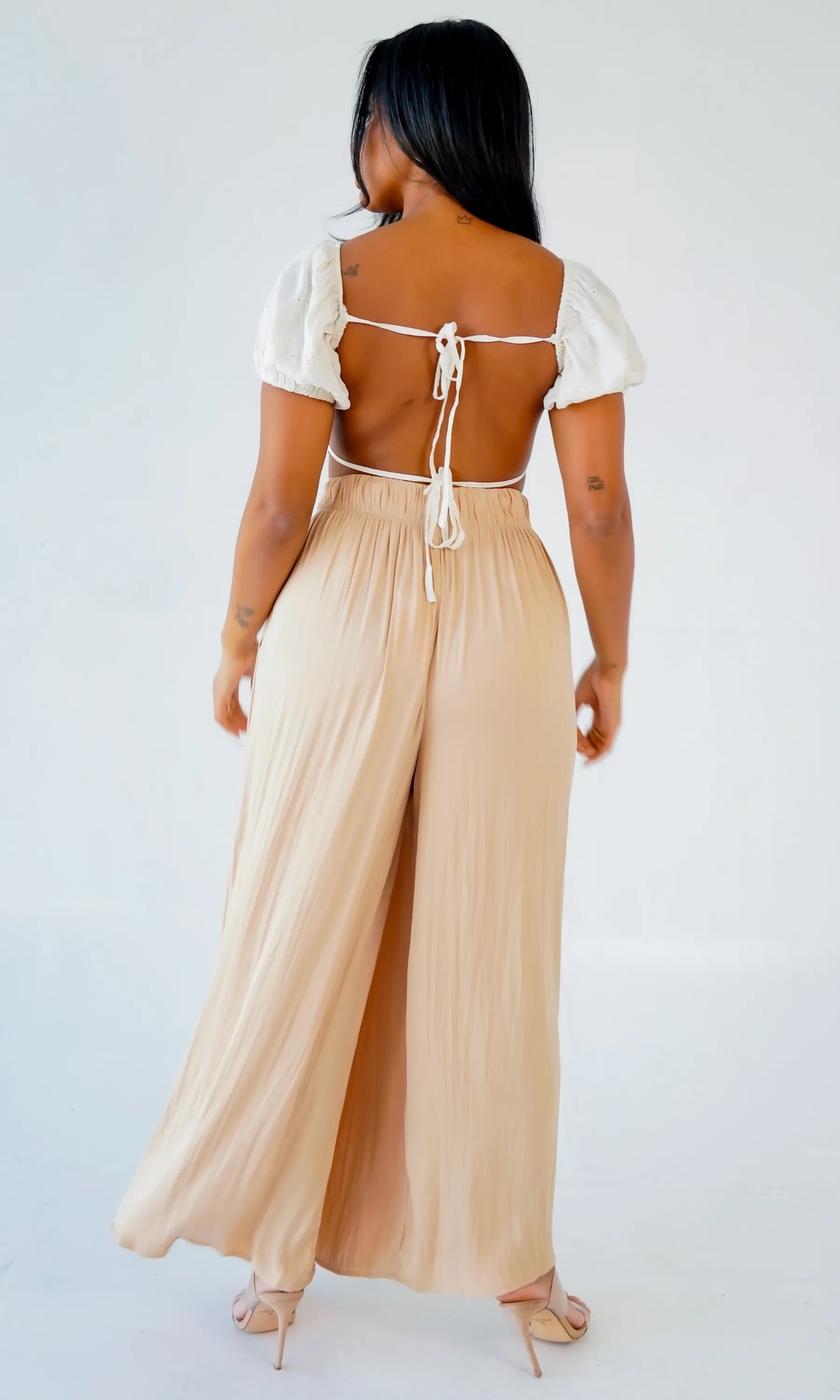 Flowy High Waisted Pants - Light Taupe