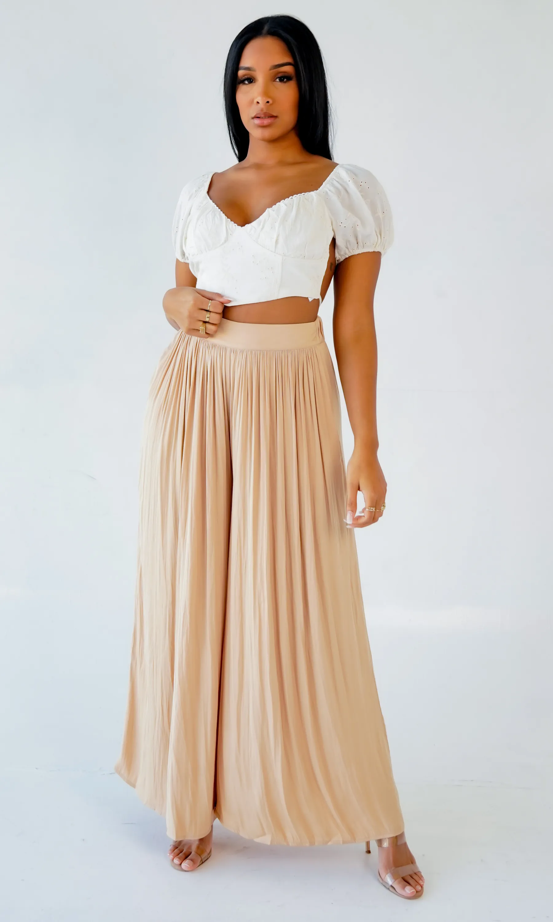 Flowy High Waisted Pants - Light Taupe