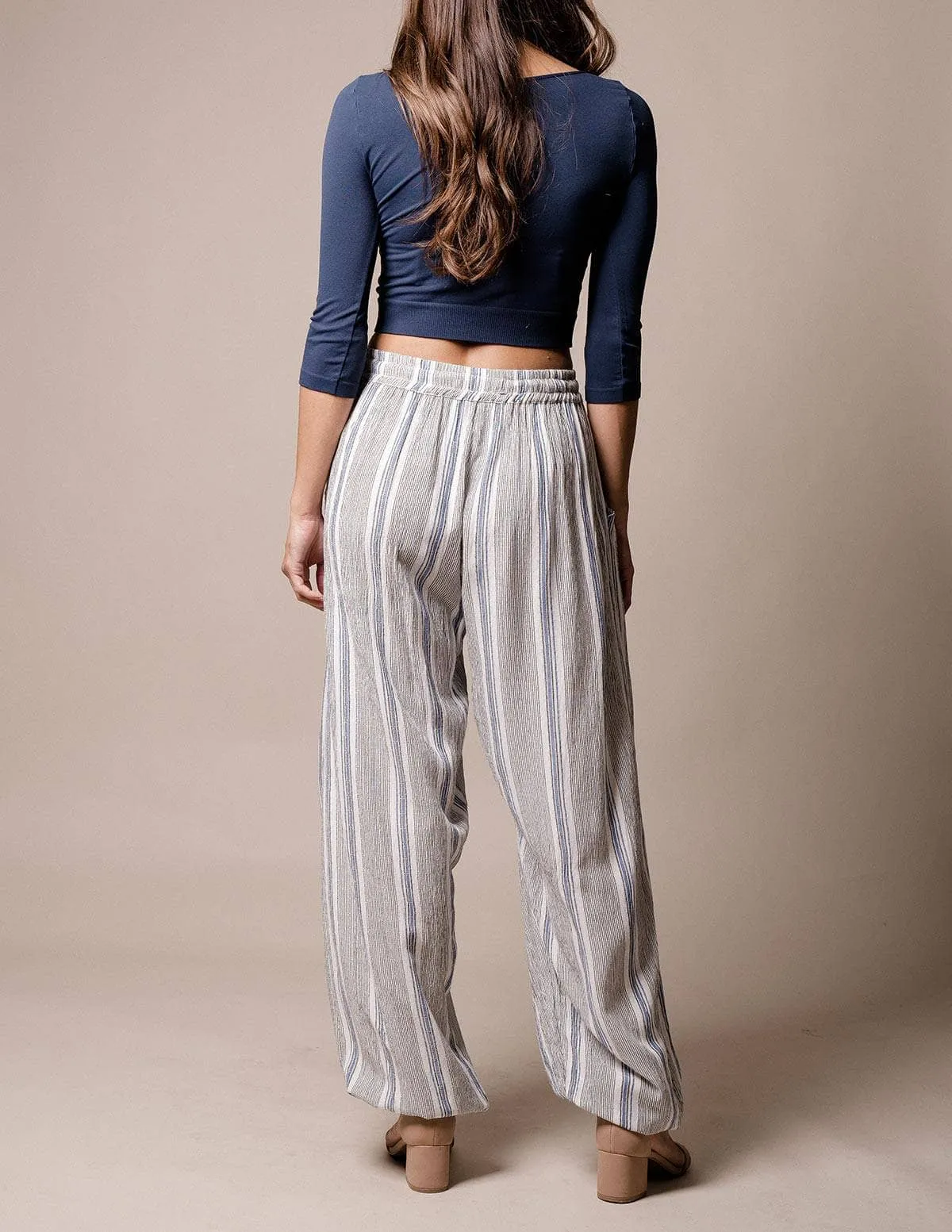 Flowy Stripe Jogger Pants - Indigo