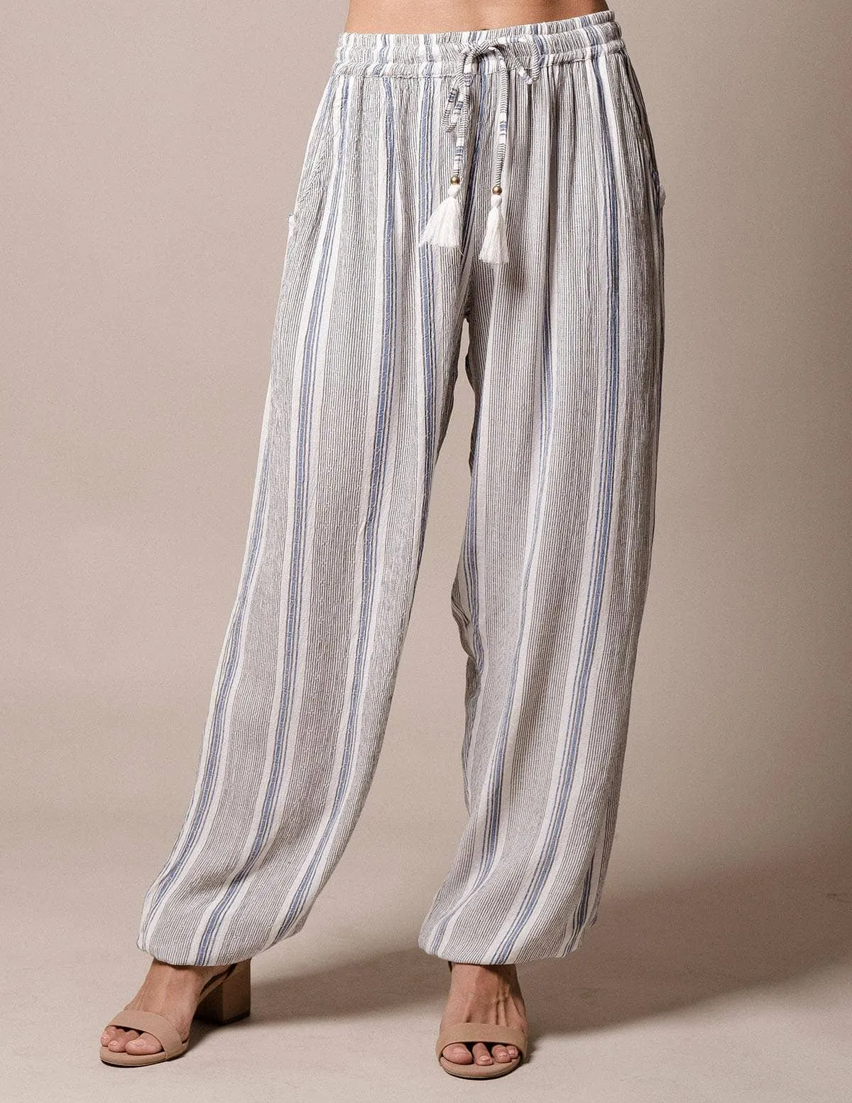 Flowy Stripe Jogger Pants - Indigo