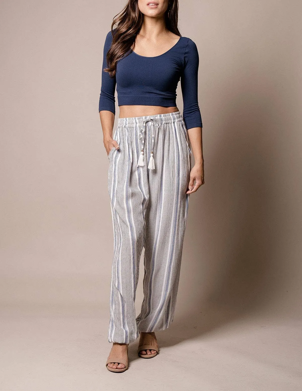 Flowy Stripe Jogger Pants - Indigo