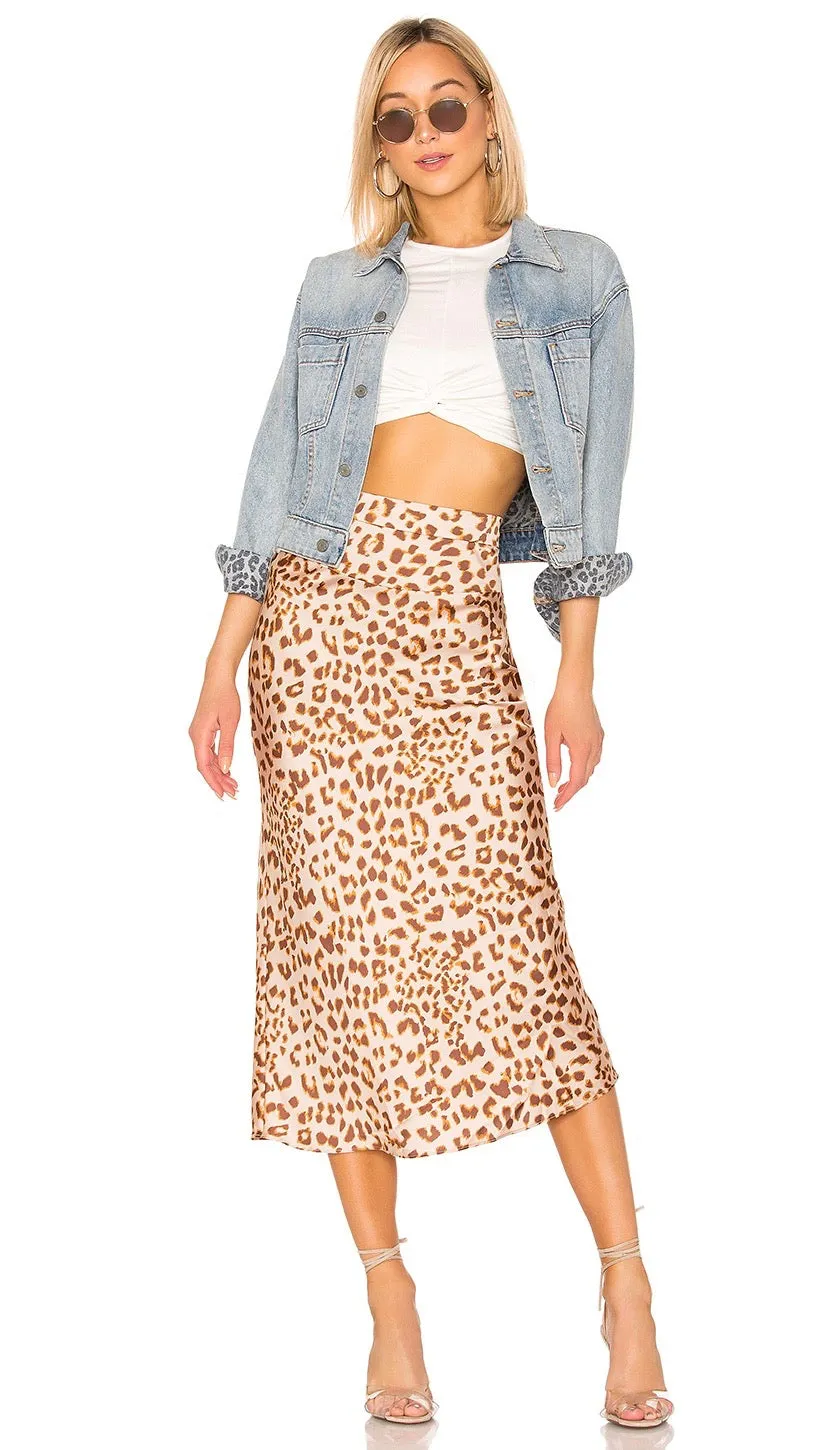 Free People Normani Bias Midi Skirt Leopard Print