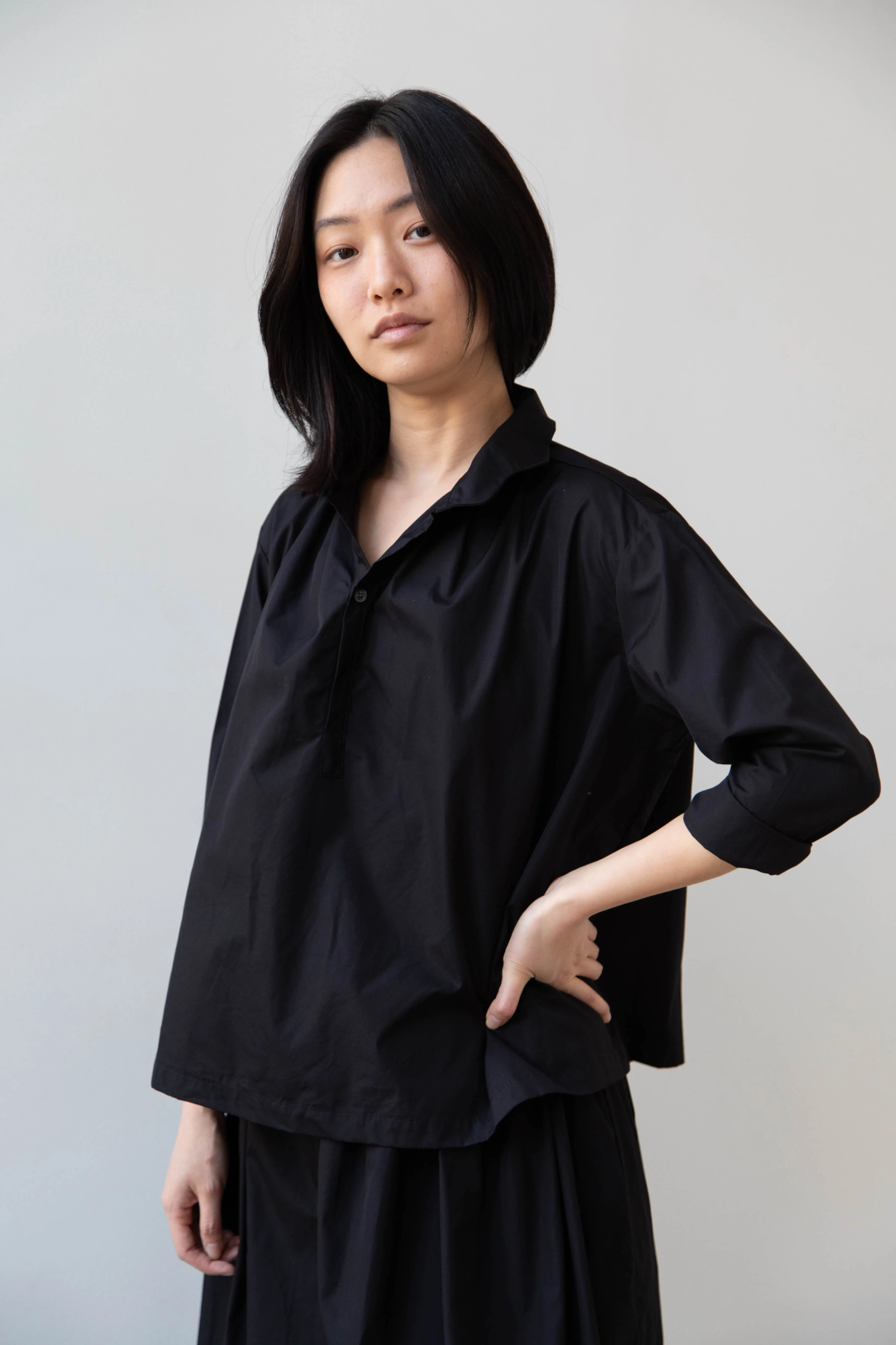 Gallego Desportes | Petite Collar Blouse in Black