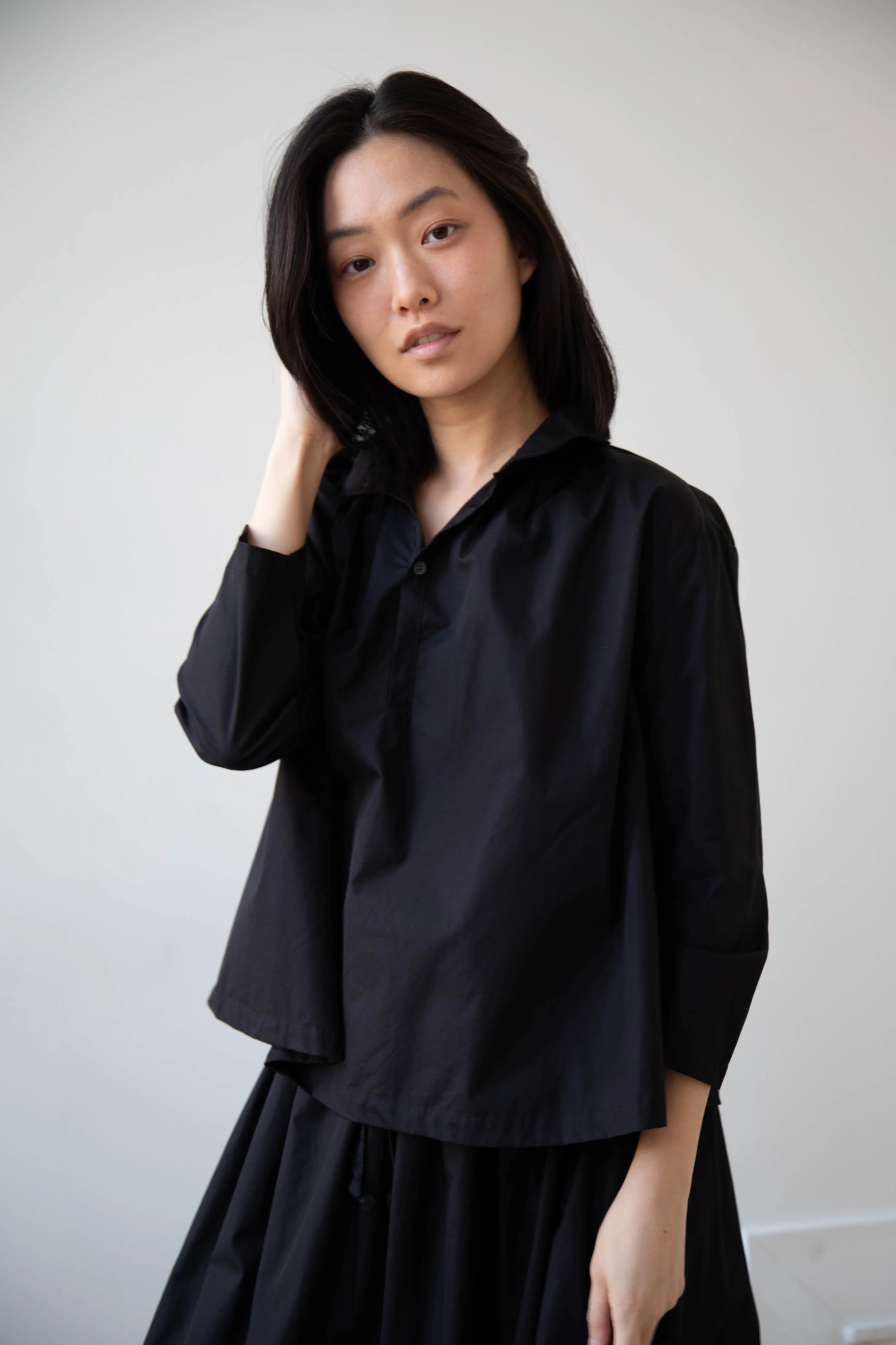 Gallego Desportes | Petite Collar Blouse in Black