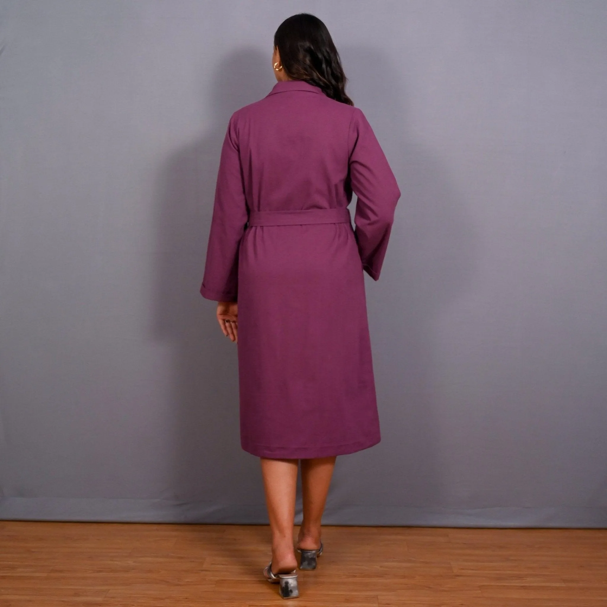 Grape Wine Warm Cotton Flannel Midi Blazer Dress