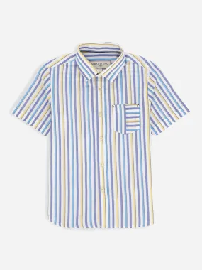 Green & Blue Seersucked Striped Half Sleeve Casual Shirt