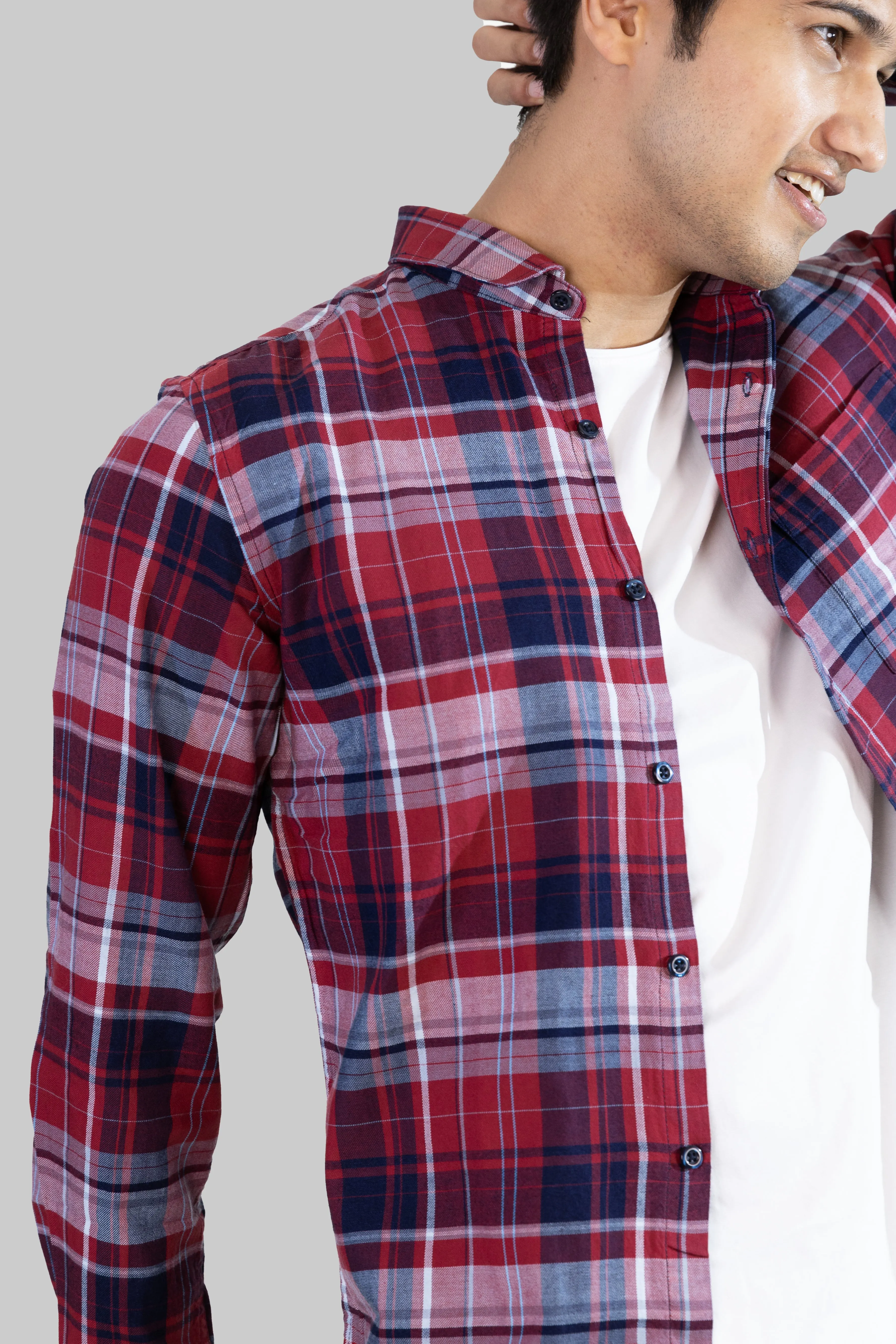 Gridline Checkered Shirt - Red