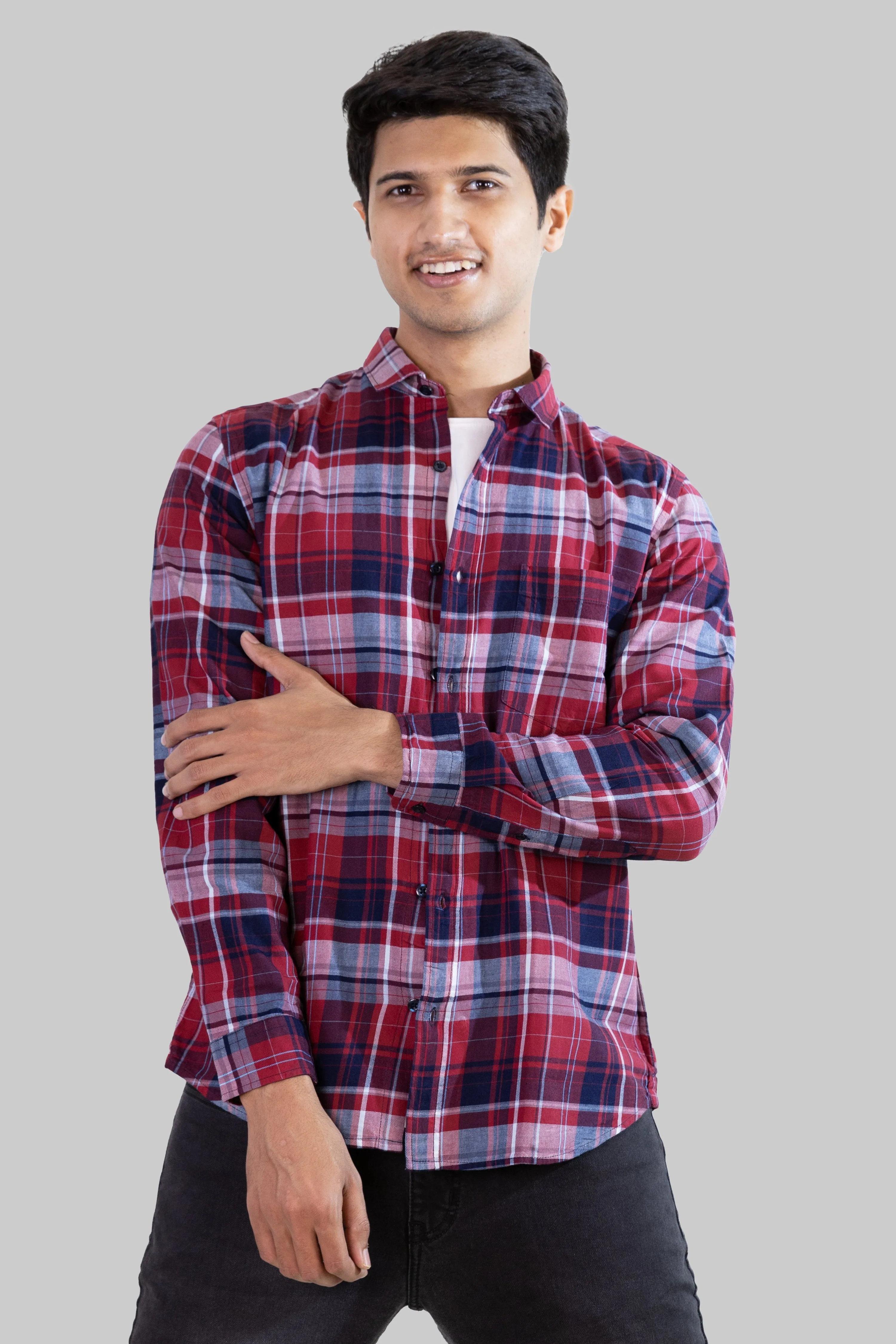 Gridline Checkered Shirt - Red