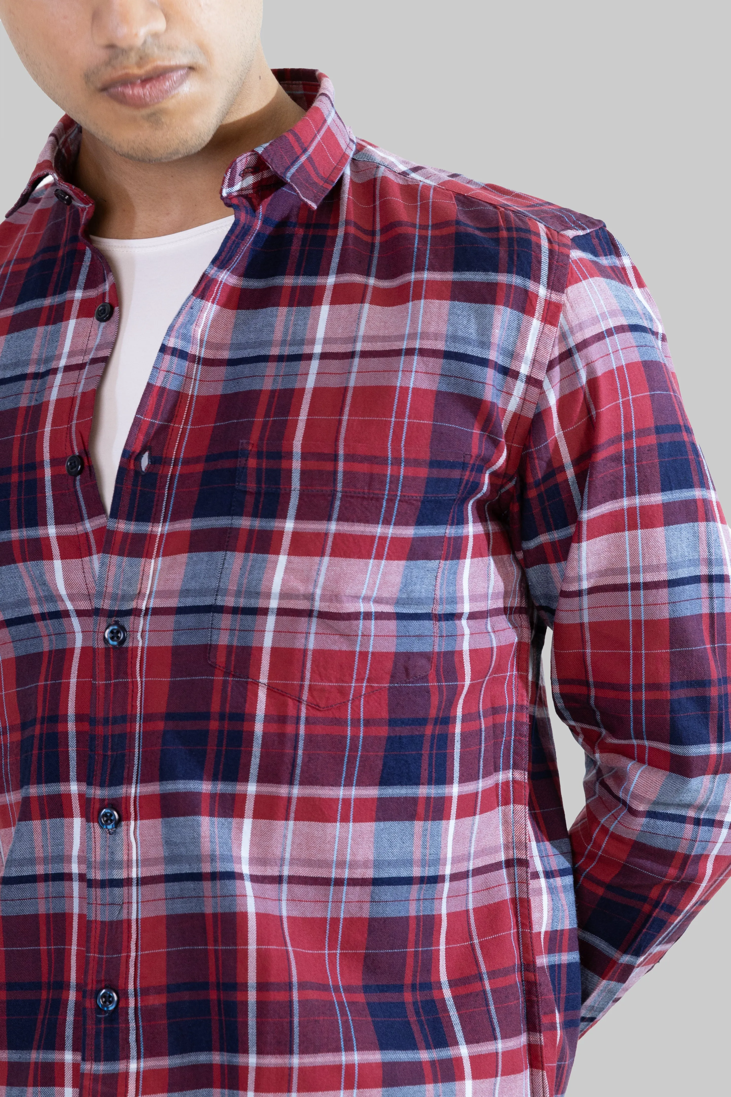 Gridline Checkered Shirt - Red