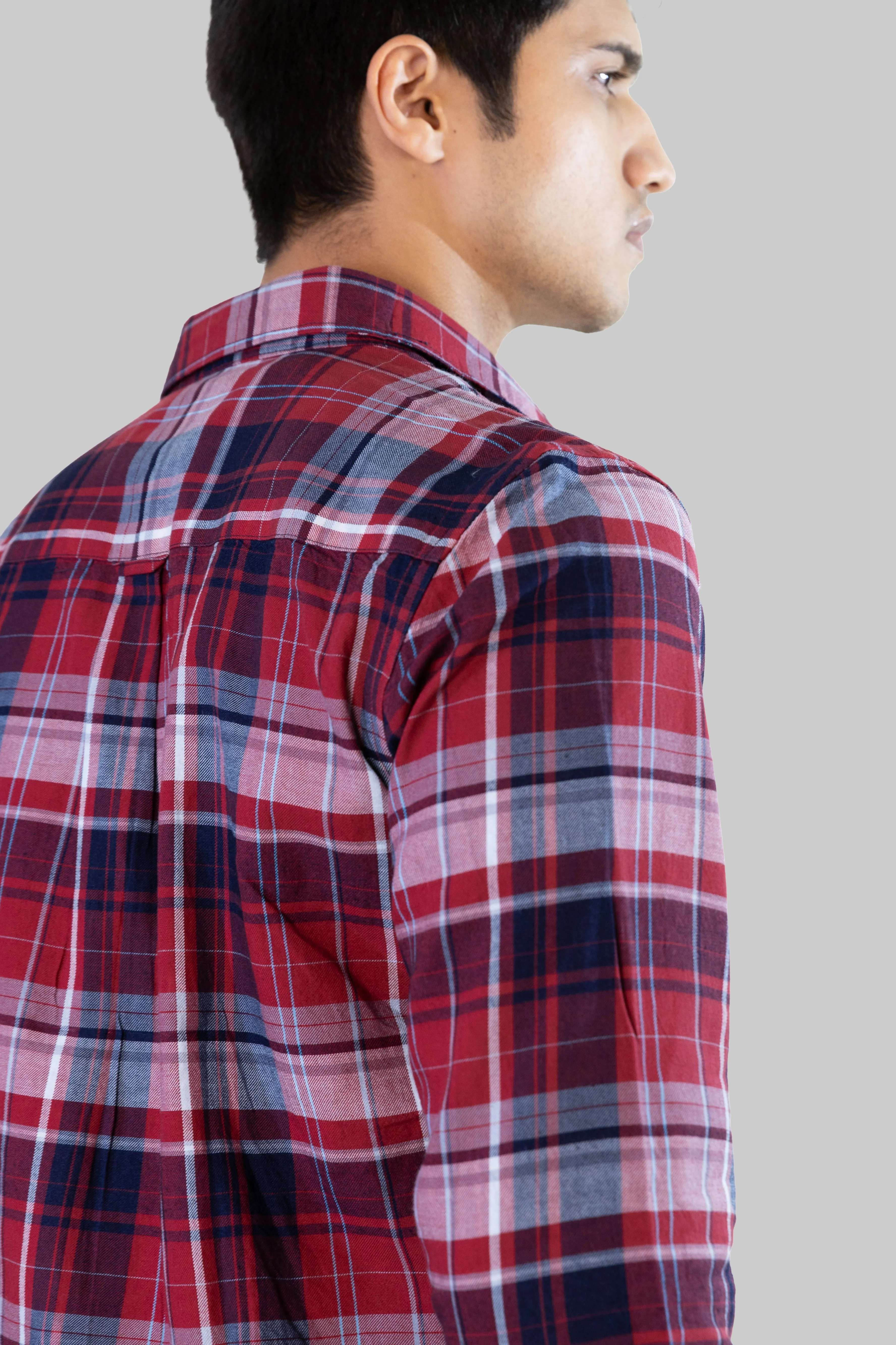 Gridline Checkered Shirt - Red