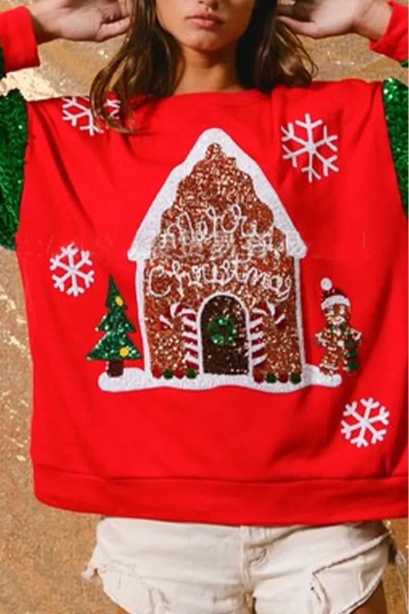 HTT1265 Gingerbread Sequin Holiday Sweater Top