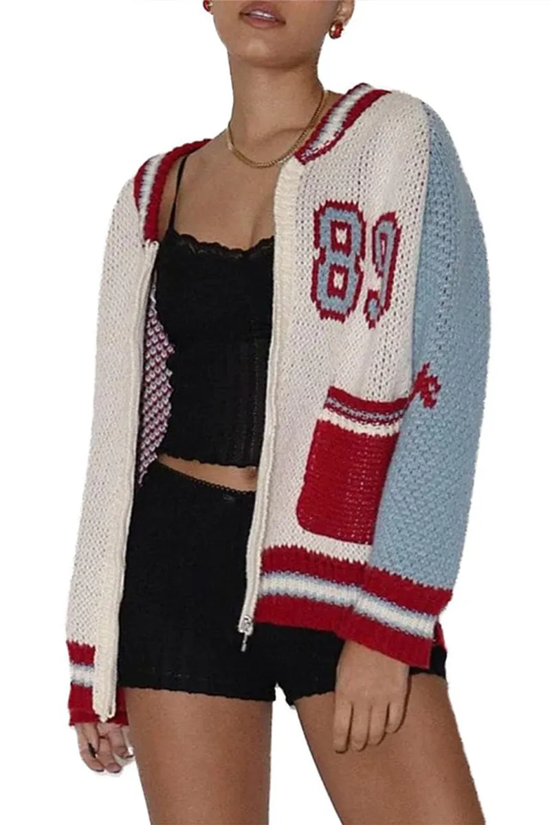 HWT1164 Retro Varsity Knit Cardigan