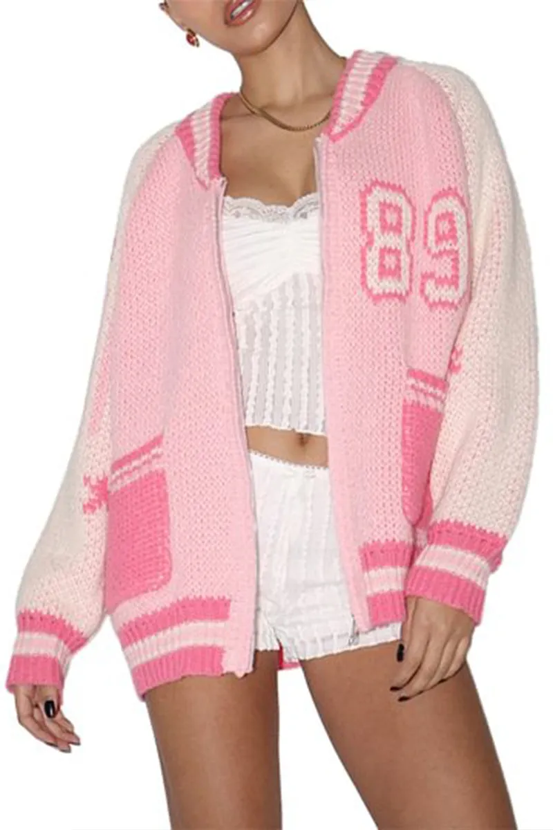 HWT1164 Retro Varsity Knit Cardigan