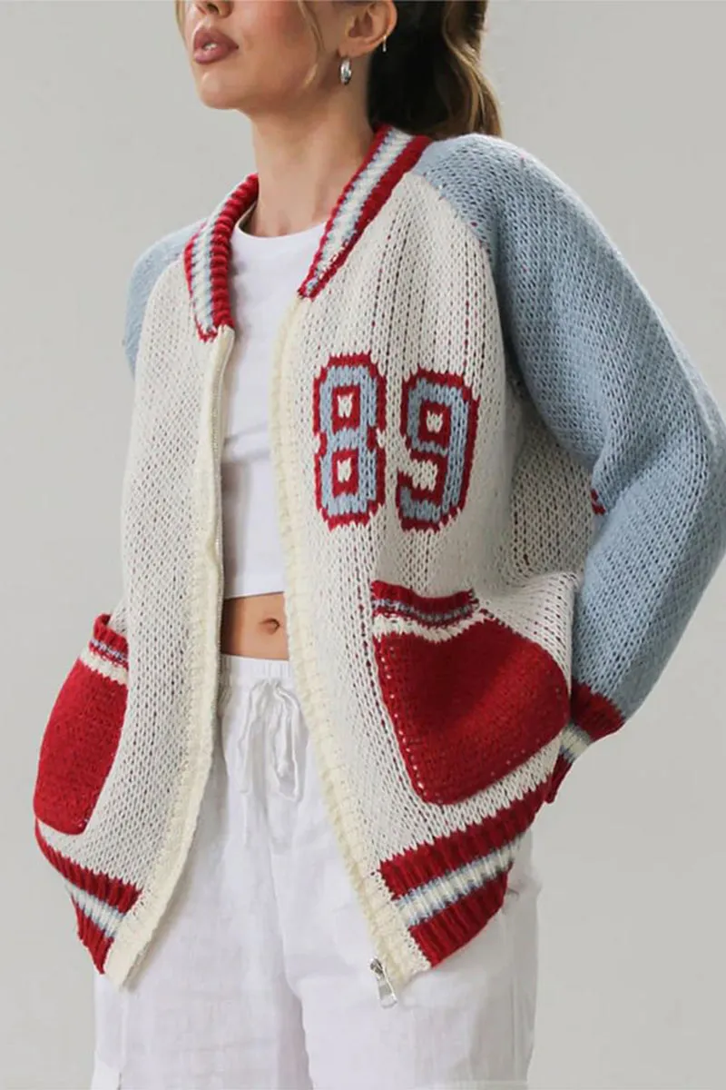 HWT1164 Retro Varsity Knit Cardigan