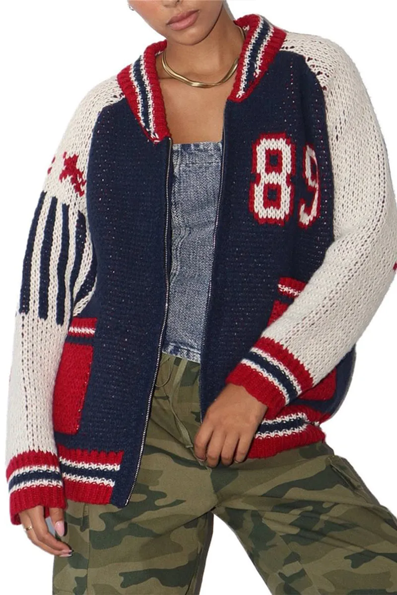 HWT1164 Retro Varsity Knit Cardigan