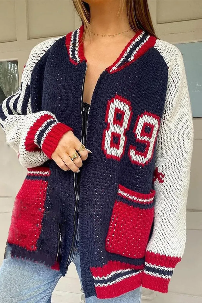 HWT1164 Retro Varsity Knit Cardigan