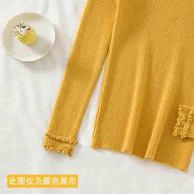 Korean Chic All-Matching V-Neck Long Sleeved Slimming Slim-Look Stretchable Tops Women Sweater