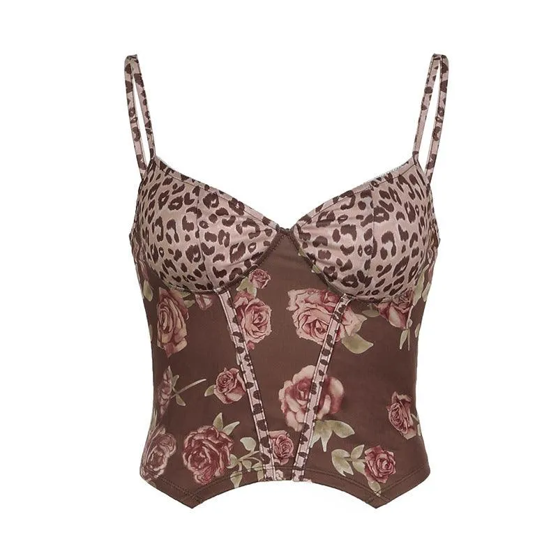 Leopard and Rose Print Corset Top