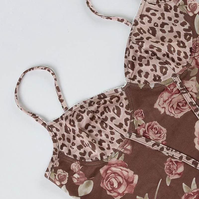 Leopard and Rose Print Corset Top