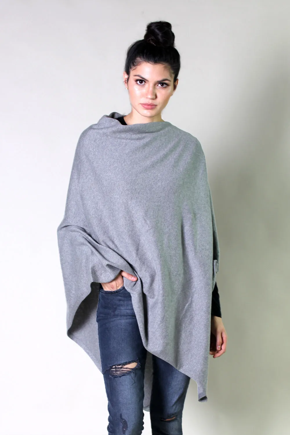 Loving Thread Women's Organic Sweater Knit Boatneck Poncho Wrap