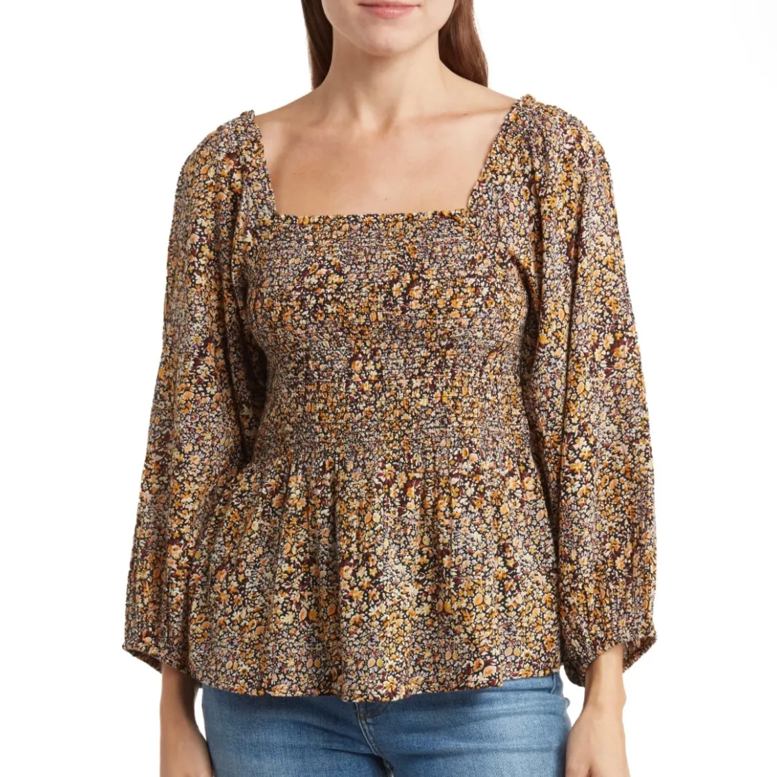 Madewell Lucie Floral Smocked Peplum Top