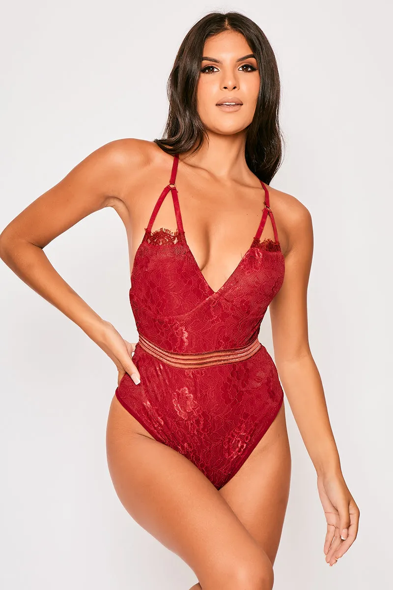 Marnel - Wine Lace Strappy Bodysuit