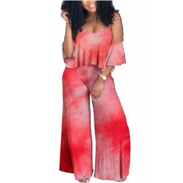 MB FASHION Off-Shoulder Flowy Top and Wide-Leg Pants Two-Piece Set LAST S SIZE RUN BIG