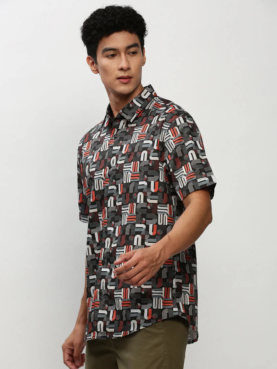 Men Black Printed Casual Casual Shirts