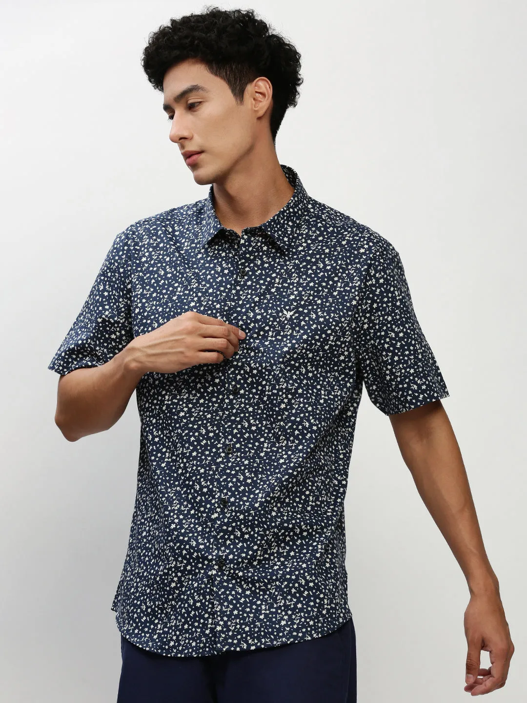 Men Navy Printed Casual Casual Shirts