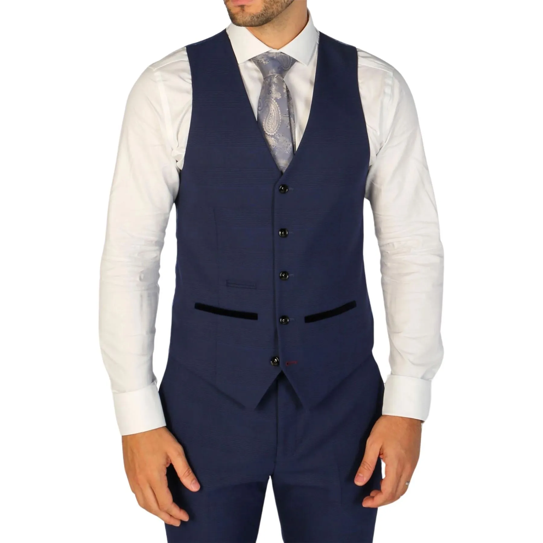 Men's Waistcoat Navy Blue Checked Tailored Fit Vest