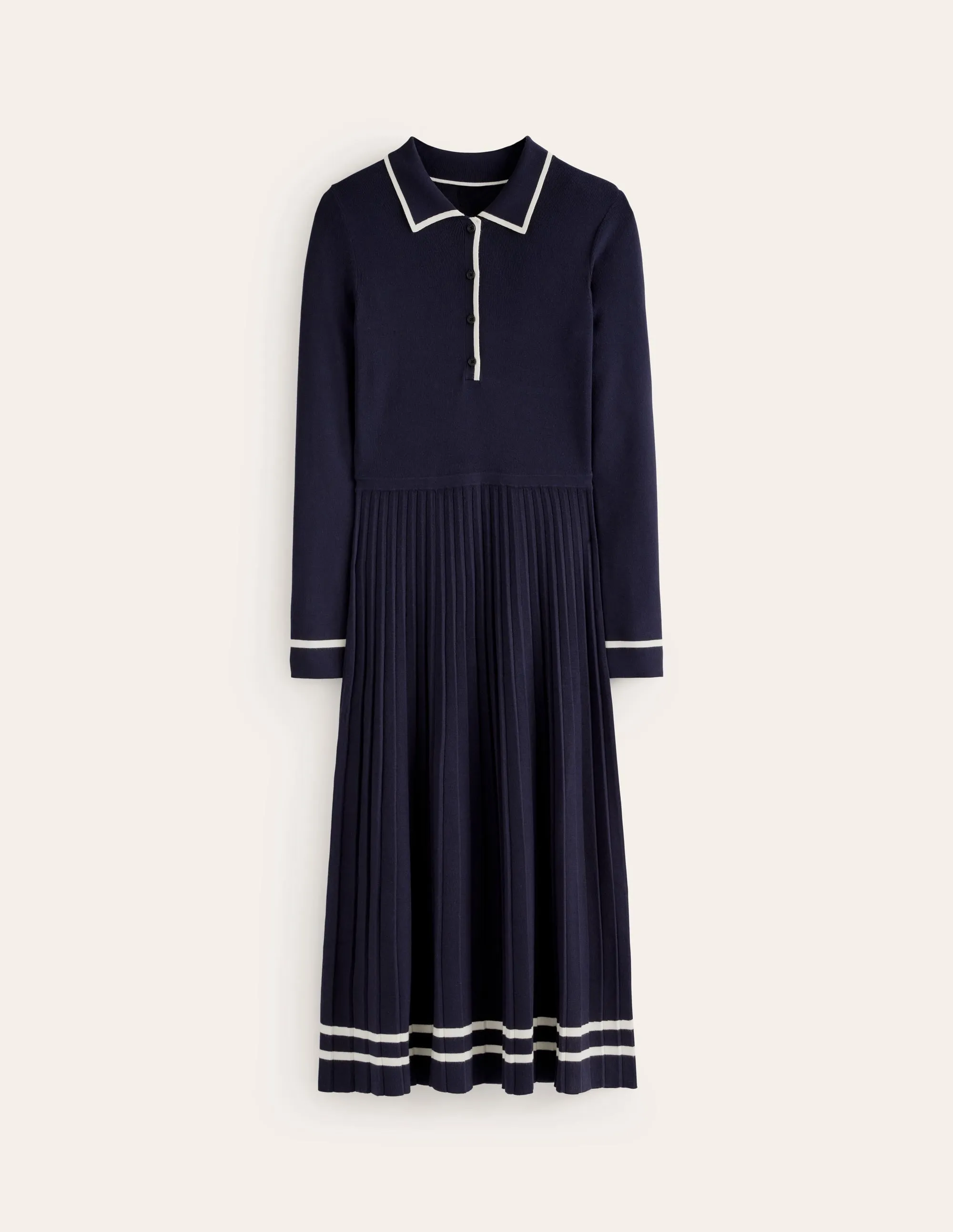 Mollie Pleated Knitted Dress-Navy Warm Ivory