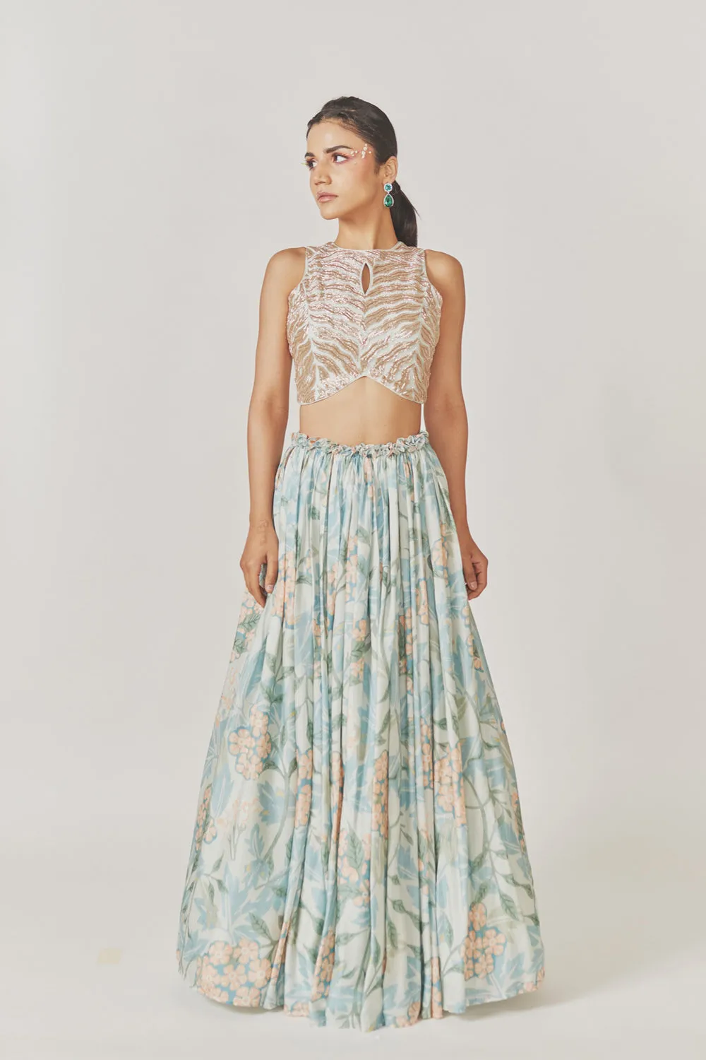 Nakshi   Kardana Embroidery Crop Top Gathered Muslin Silk Skirt