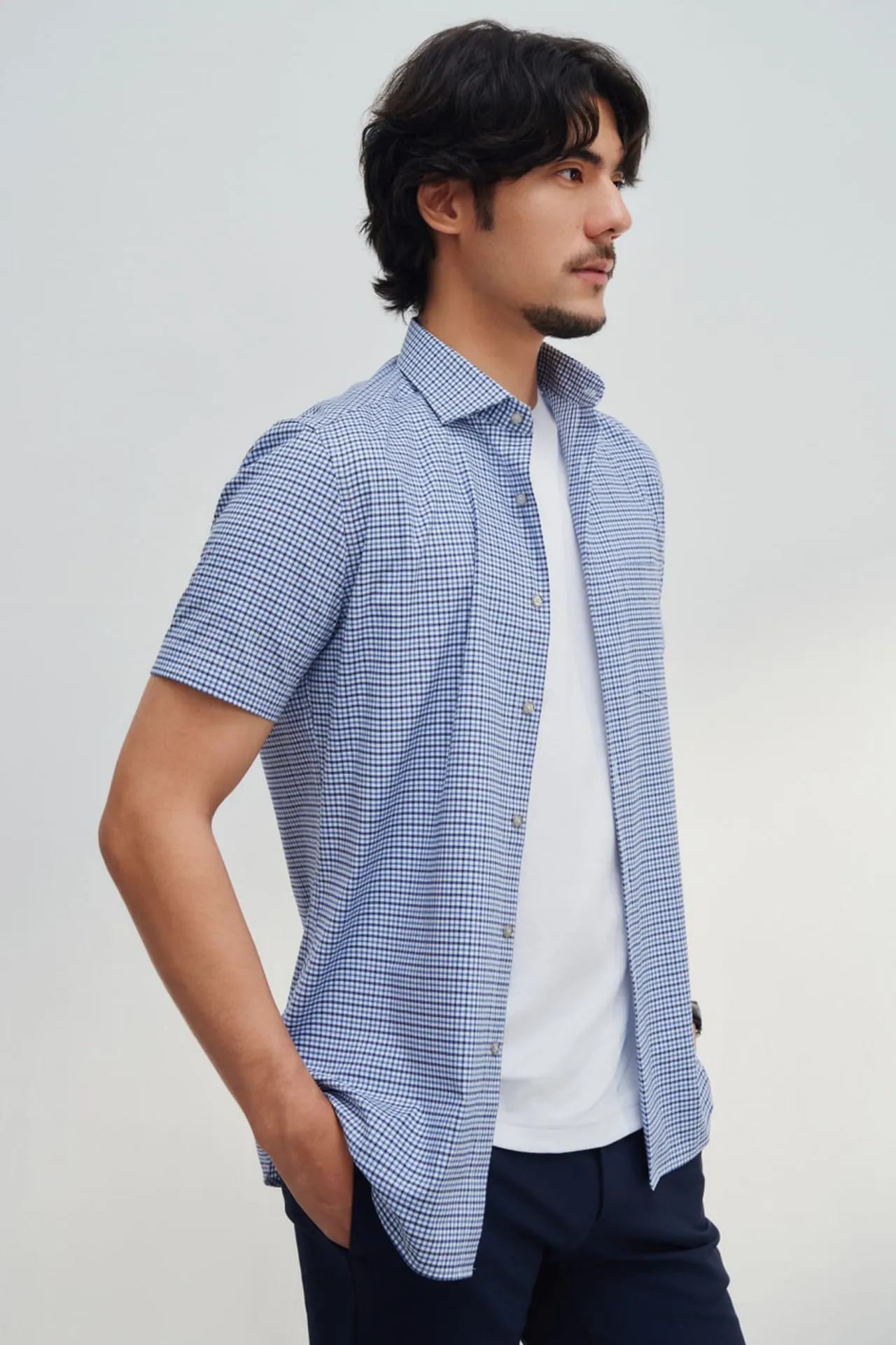 Non-Iron Easy Care Smart Fit Check Short Sleeve Shirt with Pocket