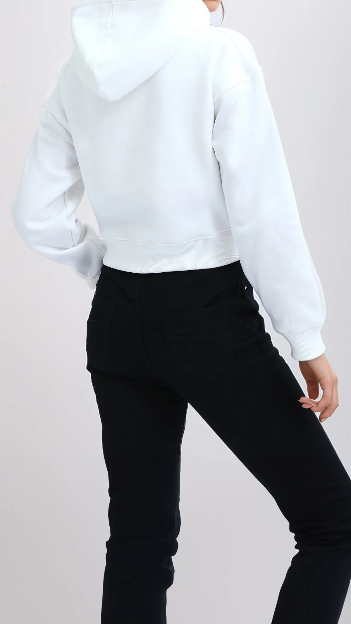 O179921 Slip On Long Sleeves Off-White Cropped Hoodie